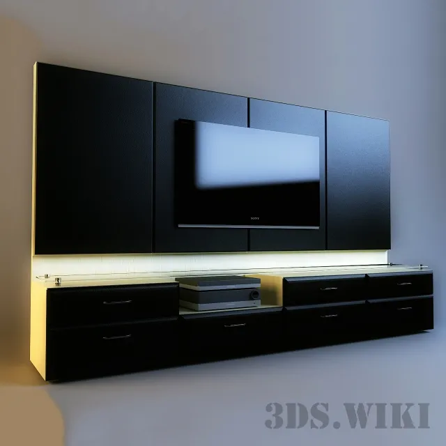 furniture – TV cabinet with large wall 3D Model