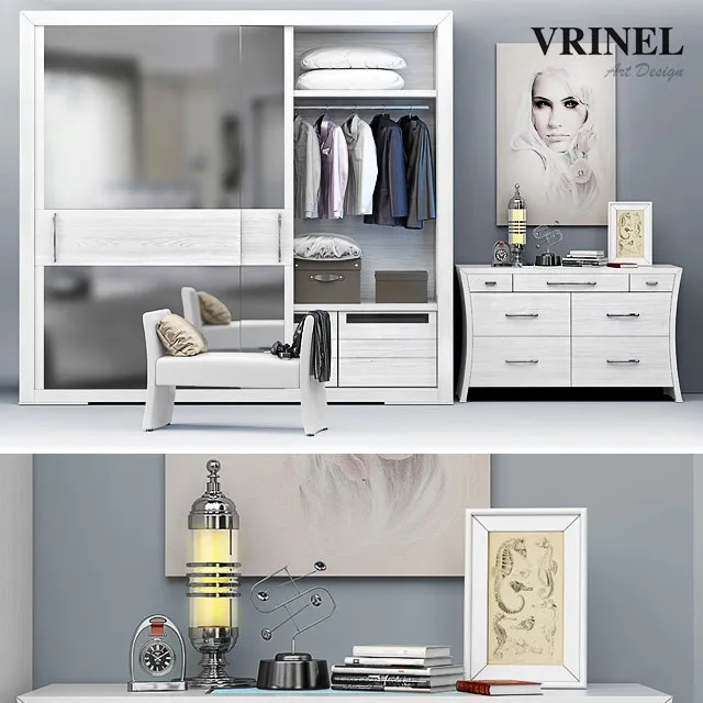 furniture – Wardrobe – Vrinel Forever Armadio Specchi + Chest Como Vanity 3D Model