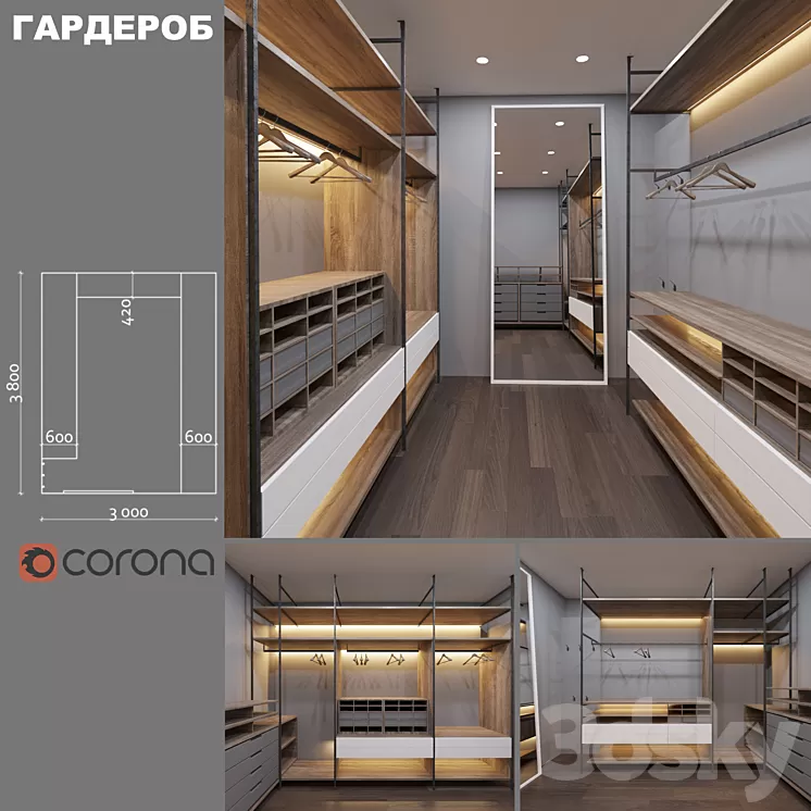 Furniture wardrobe with mirror 3D Model Furniture wardrobe with mirror 3D Model
