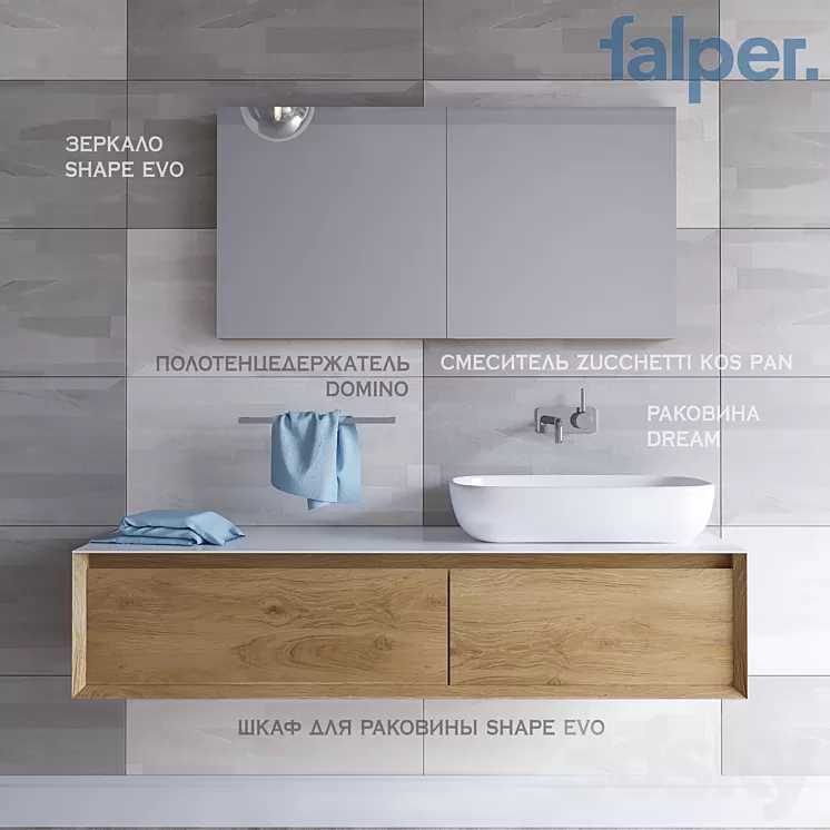 Furniture washbasin SHAPE EVO (width 1530 mm) + mixer Zucchetti Kos Pan 3D Model Furniture washbasin SHAPE EVO (width 1530 mm) + mixer Zucchetti Kos Pan 3D Model