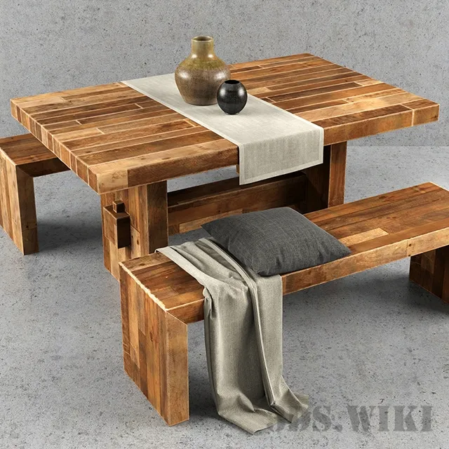 furniture – WestElm Wooden Table and Bench 3D Model
