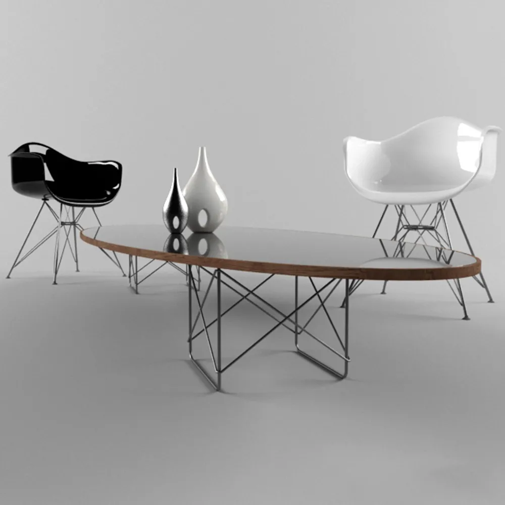furniture – Wire Base Elliptical Table with Chairs 3D Model
