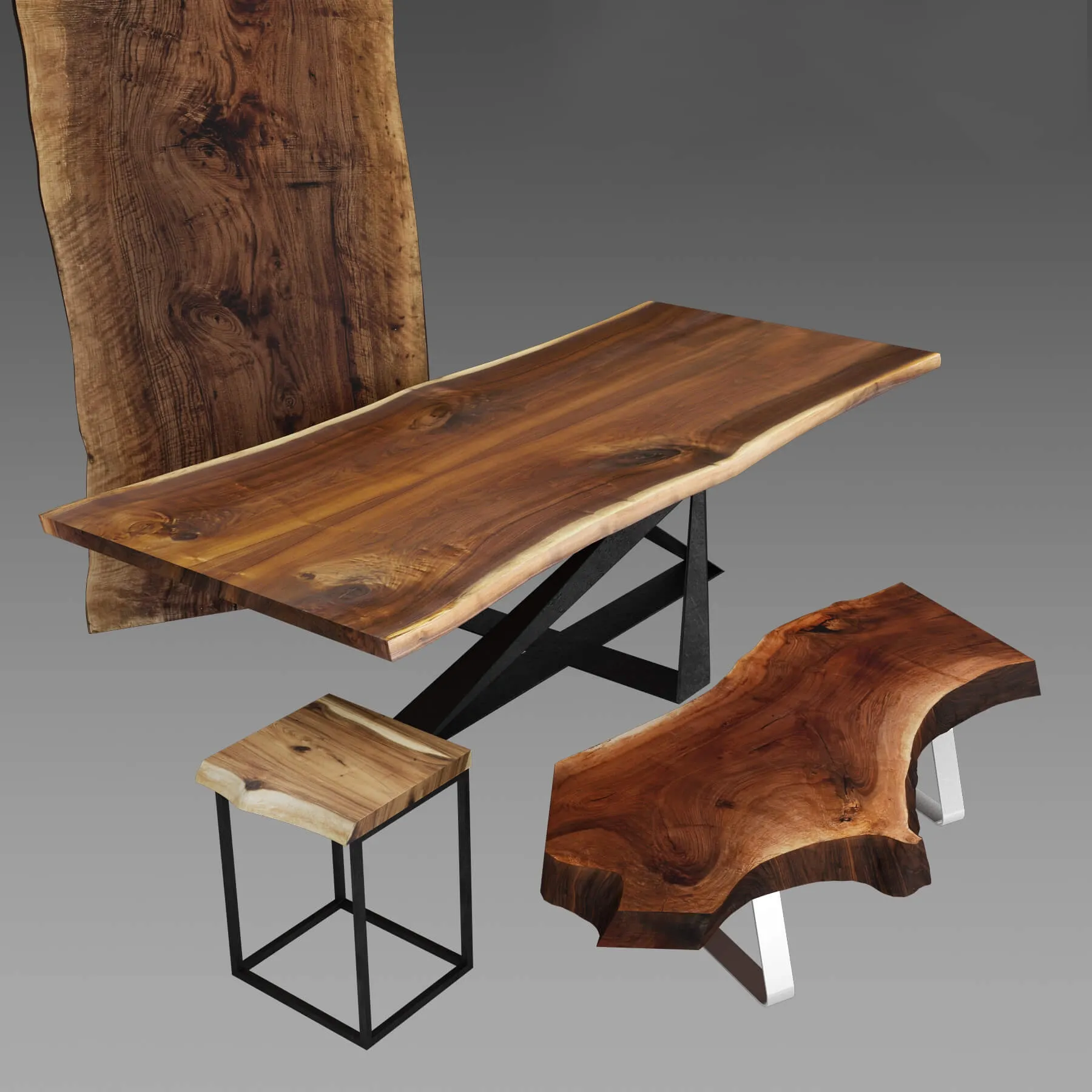 furniture – Wood slabs tables 3D Model