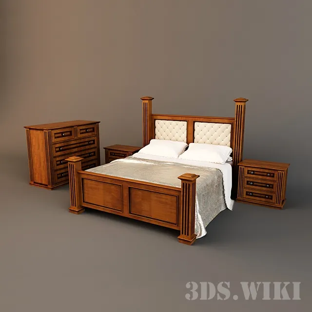 furniture – Wooden bed sideboard and chest of drawers 3D Model