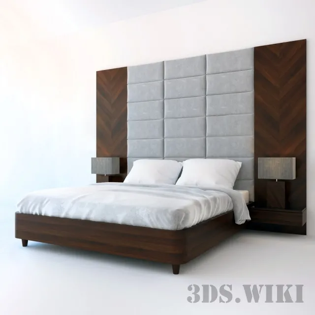 furniture – Wooden bed with large headboard 3D Model