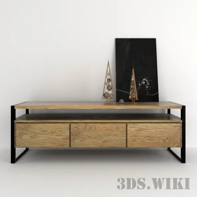 furniture – Wooden cabinet with decorative set 3D Model