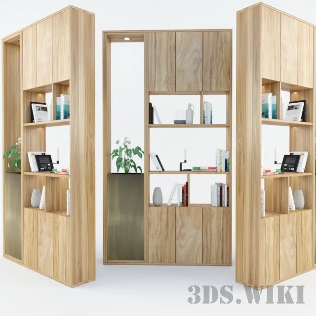 furniture – Wooden Cabinets Showcases With Decorative Set 3D Model