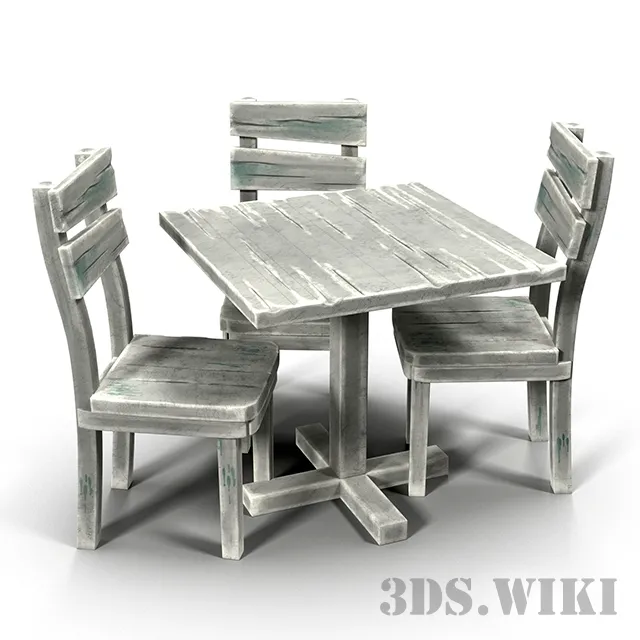 furniture – Wooden old table with chairs 3D Model