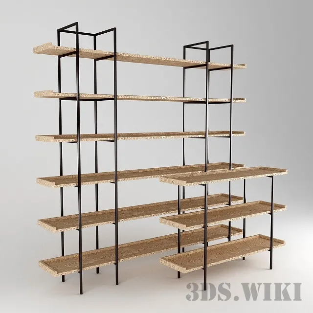 furniture – Wooden shelves with metal frame 3D Model furniture – Wooden shelves with metal frame 3D Model