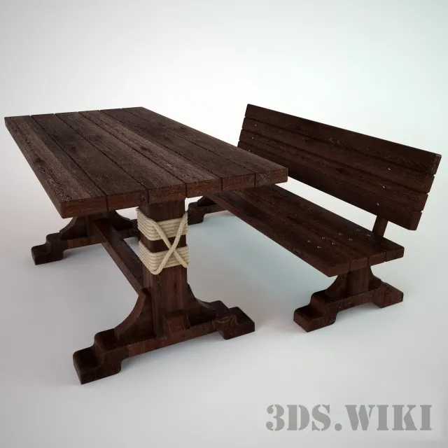 furniture – Wooden table and bench 3D Model
