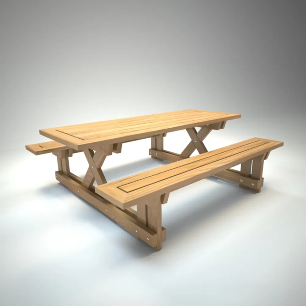 furniture – Wooden table and benches 3D Model