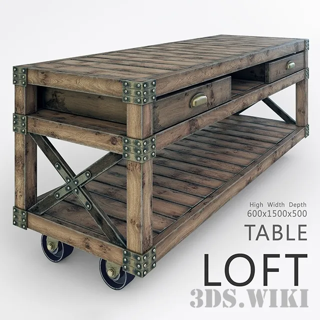 furniture – Wooden table in LOFT style 3D Model
