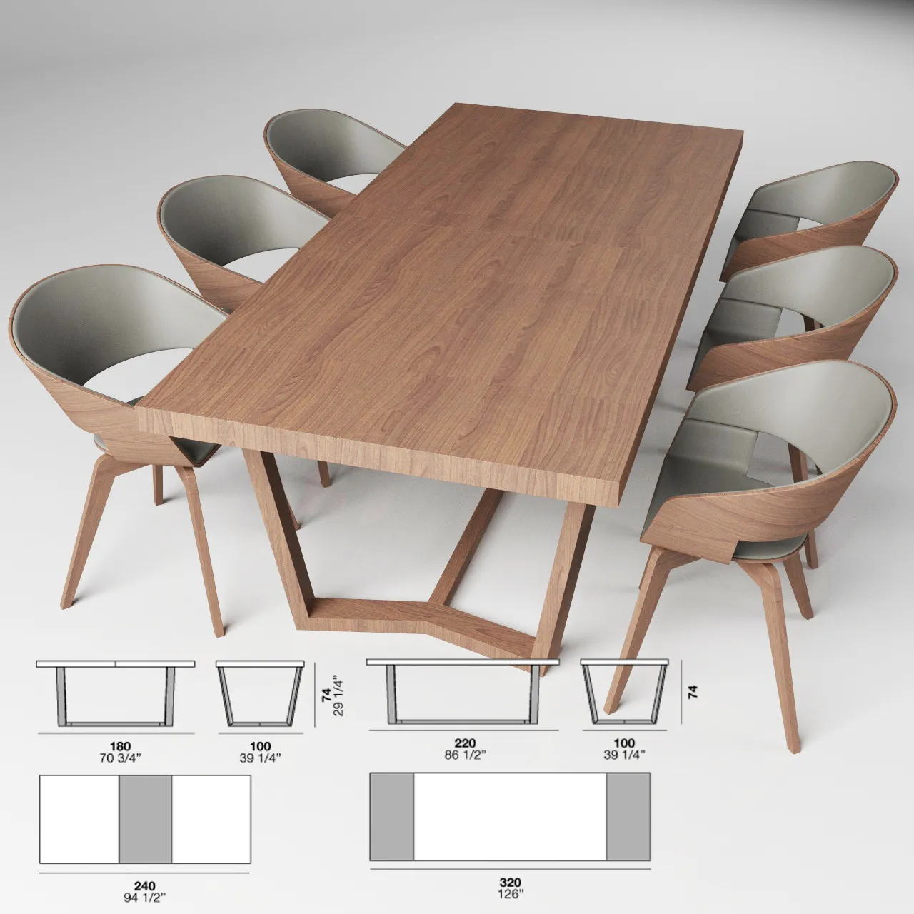 furniture – Wooden table with chairs 07 3D Model