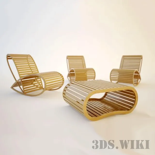 furniture – Wooden table with chairs 3D Model