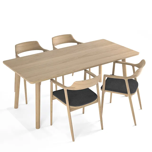 furniture – Wooden table with chairs 5 3D Model