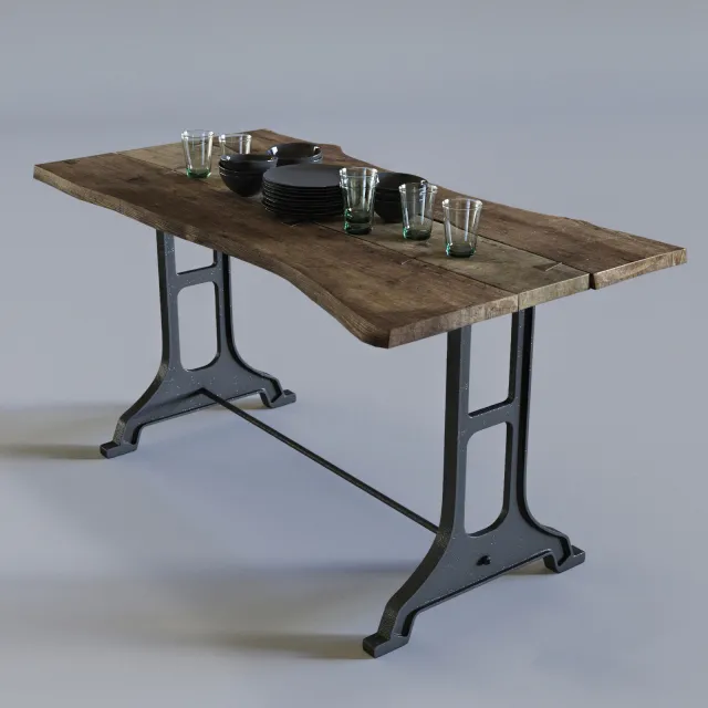 furniture – Wooden table with kitchen set 05 3D Model