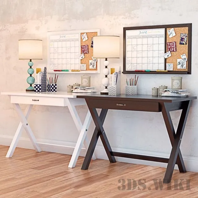 furniture – X Frame Desk PBTEEN and decor 3D Model