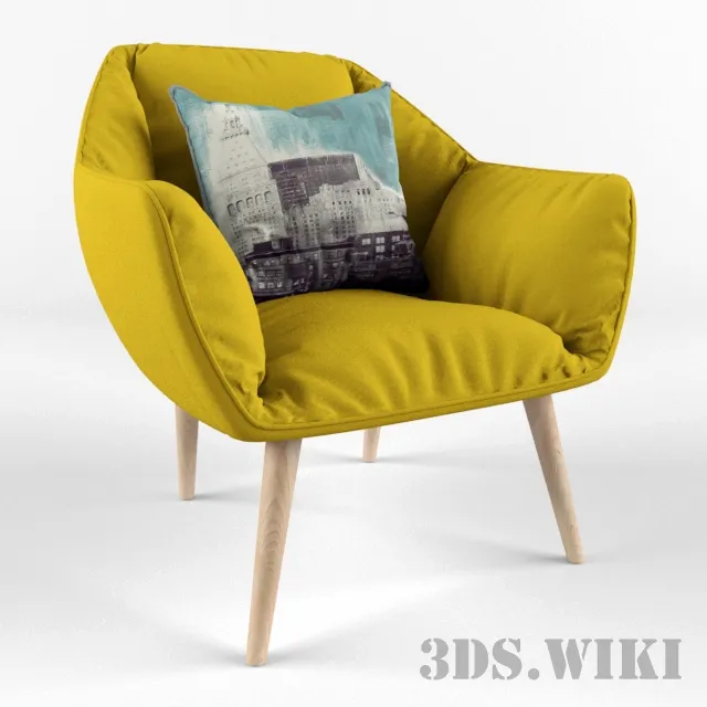 furniture – Yellow armchair with pillow 3D Model