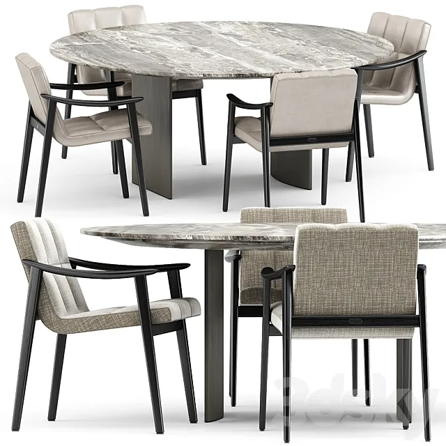 FYNN chair and LINHA DINING TABLE by Minotti 3DModel