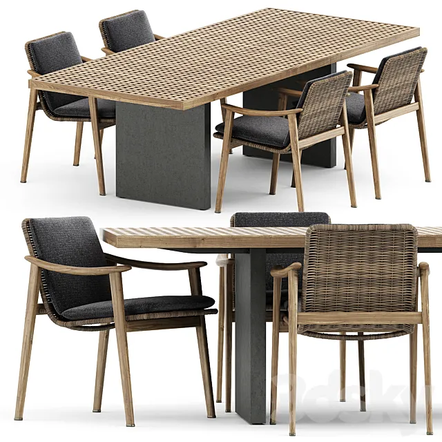 Fynn Outdoor chair and Quadrado table by Minotti 3D Model
