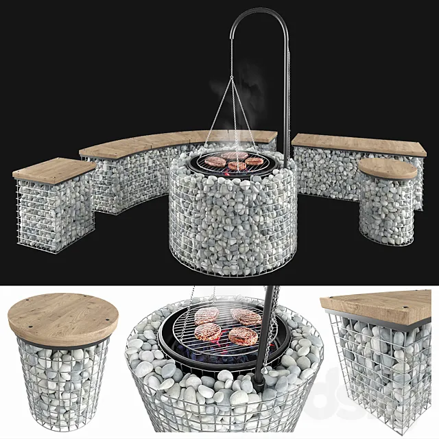 Gabion fireplace benches 3D Model Gabion fireplace benches 3D Model