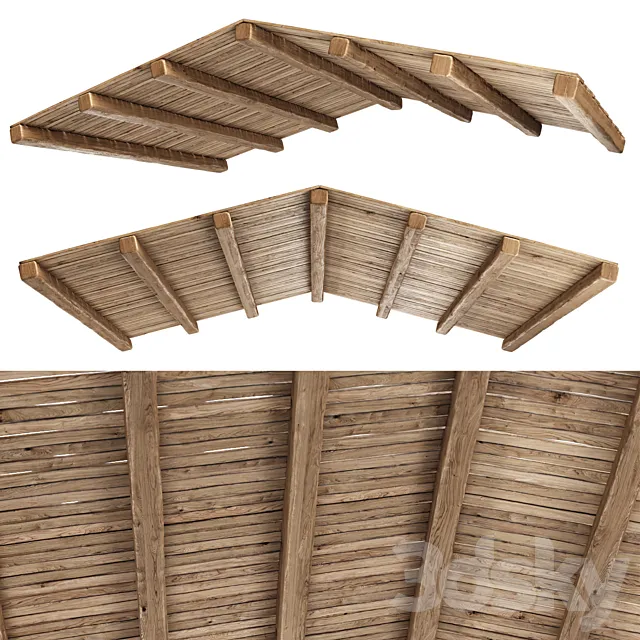 Gable Wooden Ceiling V2 _ Ethnic wooden ceiling 3D Model Gable Wooden Ceiling V2 _ Ethnic wooden ceiling 3D Model