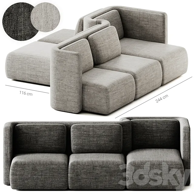 GALA Modular fabric sofa Composition 3 by Saba Italia 3D Model GALA Modular fabric sofa Composition 3 by Saba Italia 3D Model