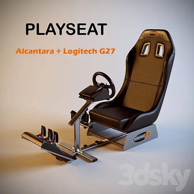 Gaming chair Playseat Alcantara + Logitech G27 3DModel