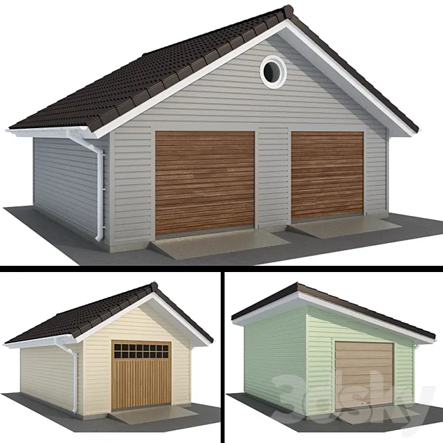 Garage with siding for one and two cars 3D Model