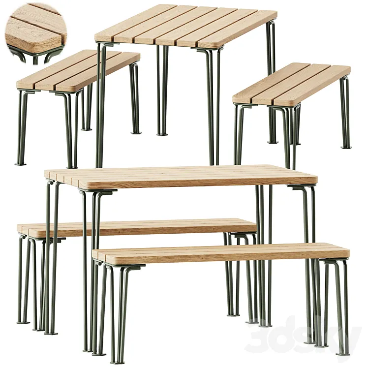 Gard Bench and Table by Nola Industrier \/ Garden set 3D Model Free Download