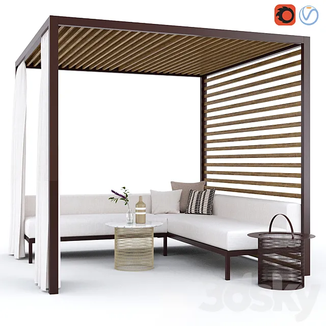 Garden arbor with sofa Kettal Pavilion Gazebo 3D Model