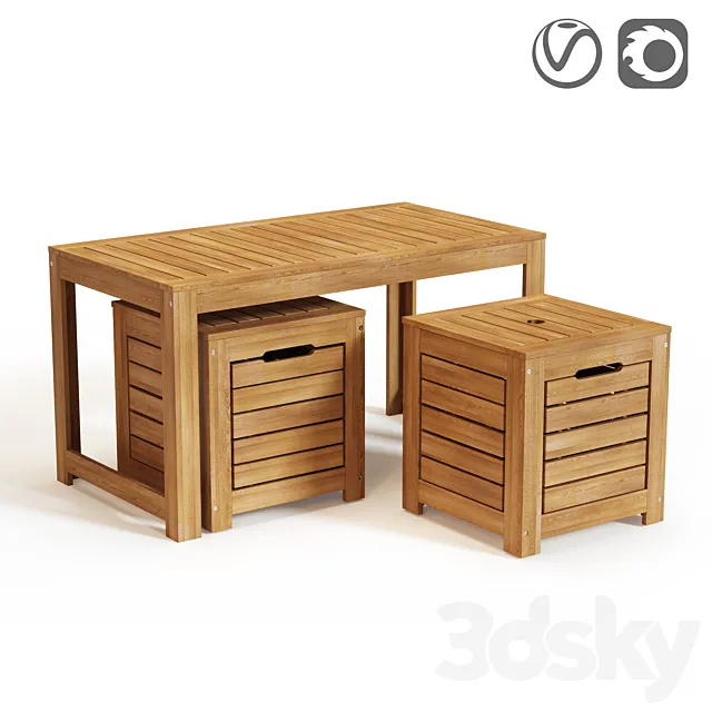 Garden bench and boxes made of acacia Garden 3D Model