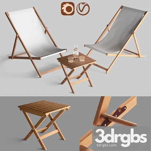 Garden furniture chaise longue with a low table 2 3D Model Download