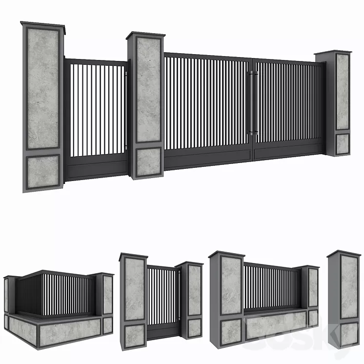 Garden gate & wall set 3D Model
