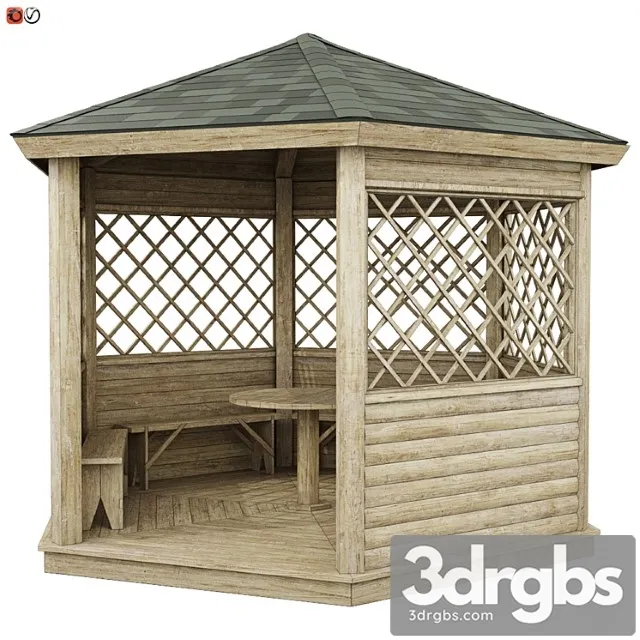 Garden Gazebo Made of Wood 02 3D Model Download