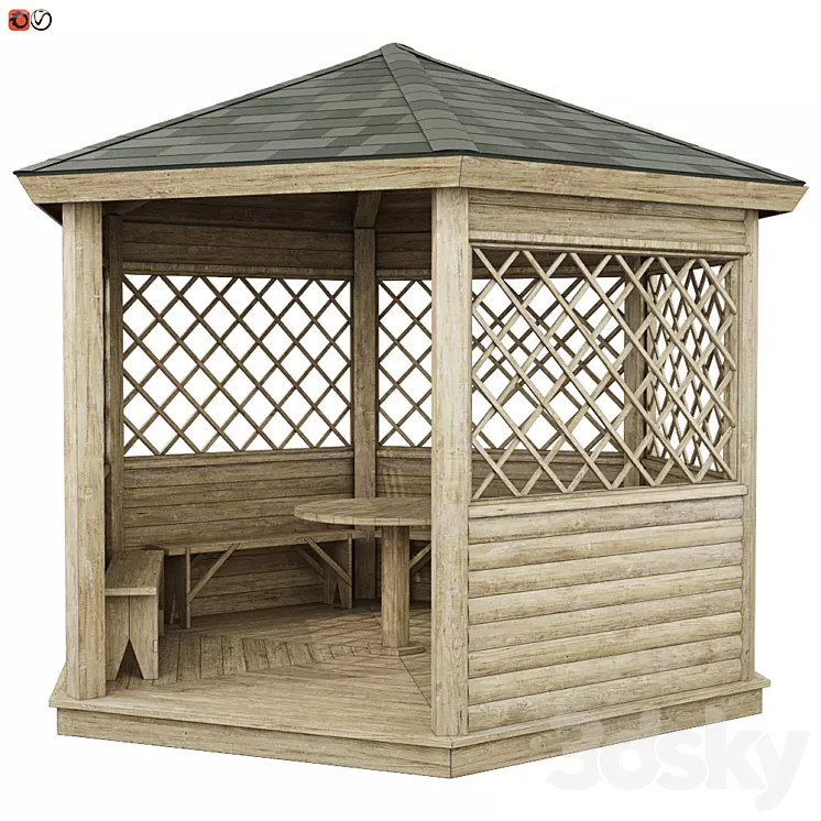 Garden Gazebo made of wood 02 3D Model