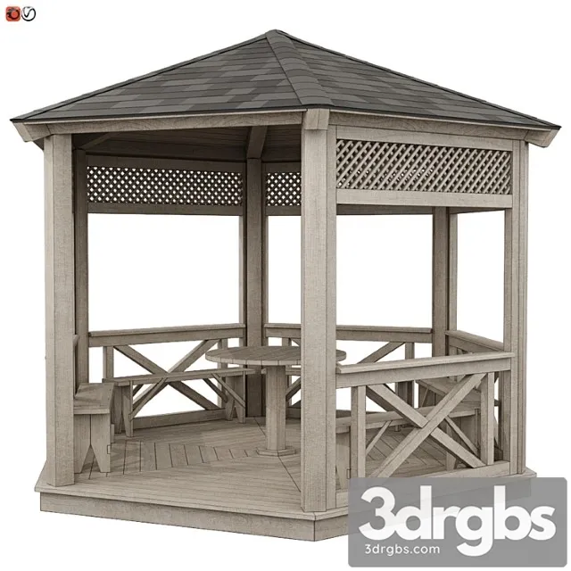 Garden Gazebo Made Of Wood 03 3D Model Download