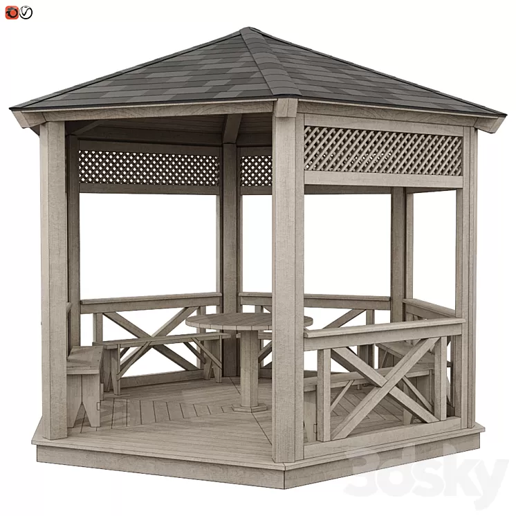 Garden Gazebo made of wood 03 3D Model