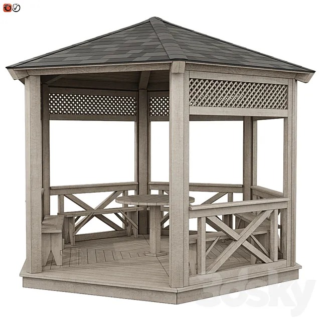 Garden Gazebo made of wood 03 3DModel