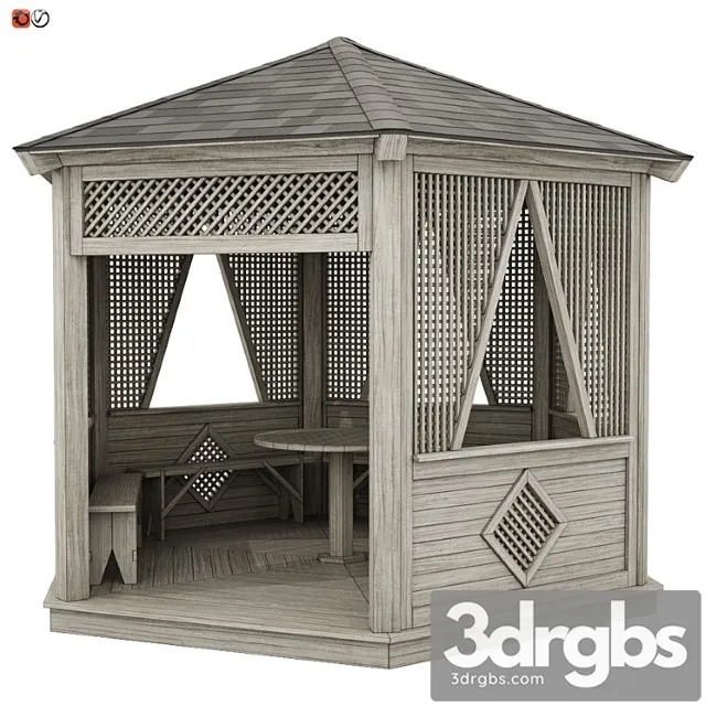 Garden Gazebo Made Of Wood 04 3D Model Download