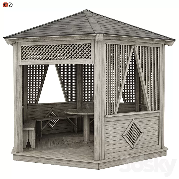 Garden Gazebo made of wood 04 3D Model