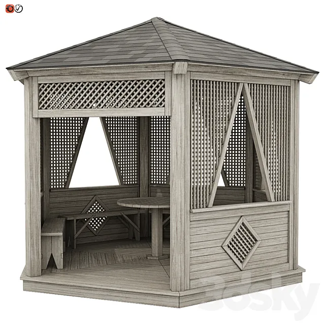 Garden Gazebo made of wood 04 3DModel