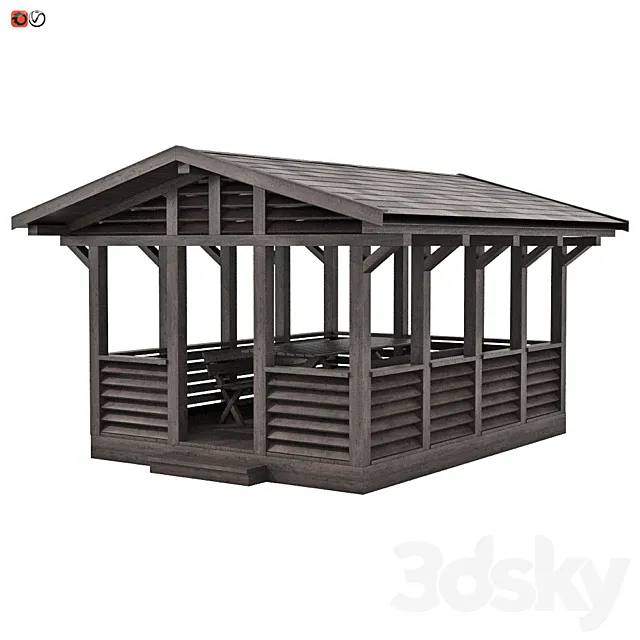 Garden gazebo made of wood 05 3D Model