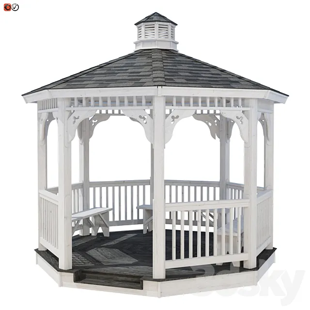 Garden Gazebo made of wood 4 3D Model