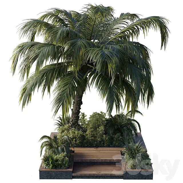 garden pot tree palm bush fern grass concrete base Collection Outdoor plant 102 3D Model garden pot tree palm bush fern grass concrete base Collection Outdoor plant 102 3D Model