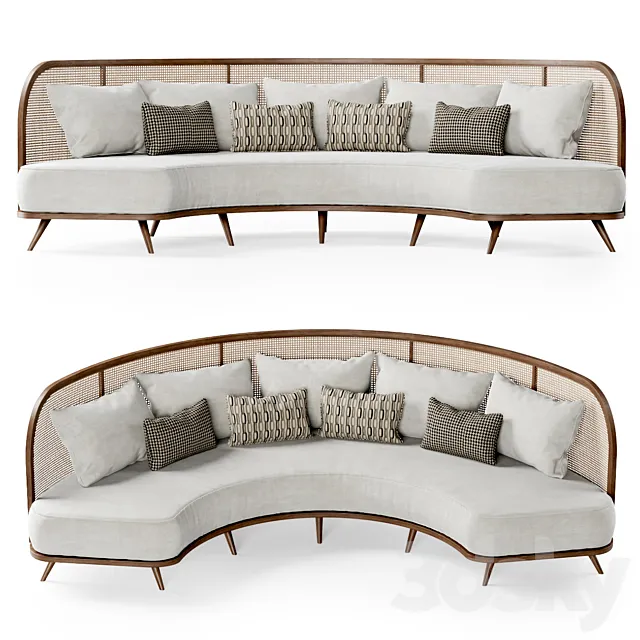 Garden round sofa R156 _ Rattan semicircular sofa 3D Model
