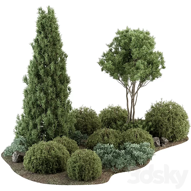 Garden Set Topiary and pine Plants – Outdoor Plants Set 410 3D Model Free Download