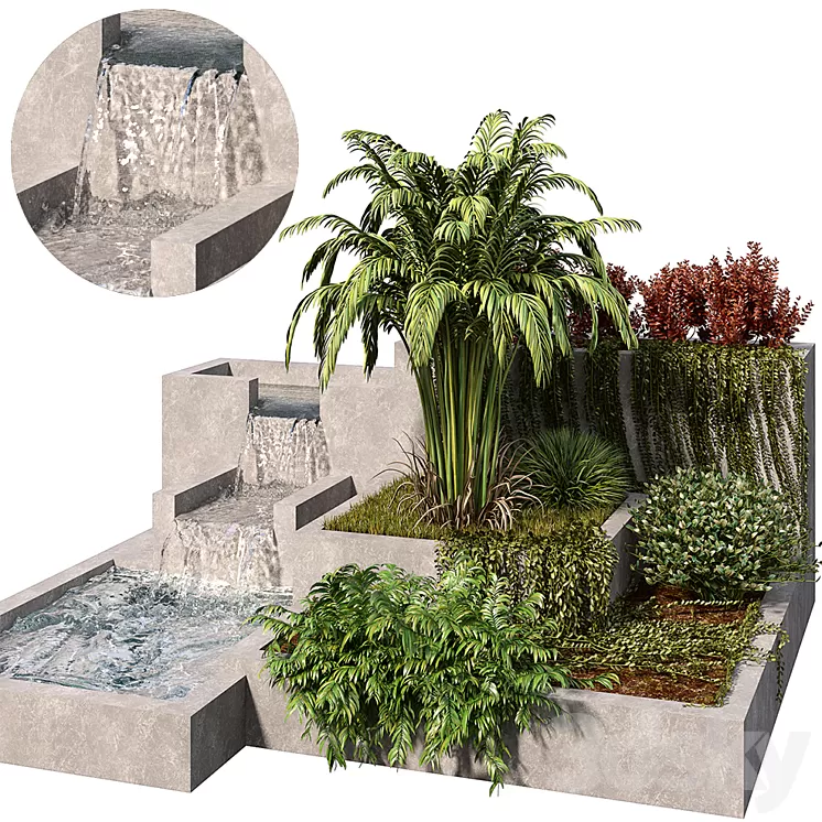 Garden Set with water fountain 3D Model