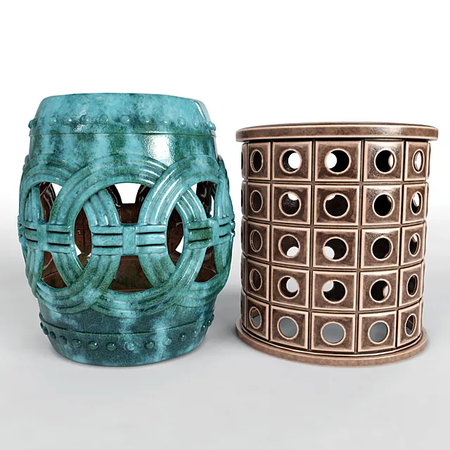 Garden Stools Set 01 3D Model