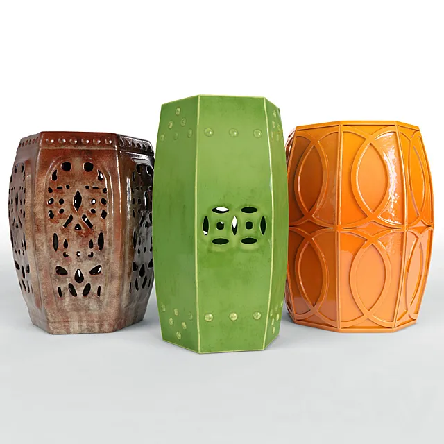 Garden Stools Set 02 3D Model